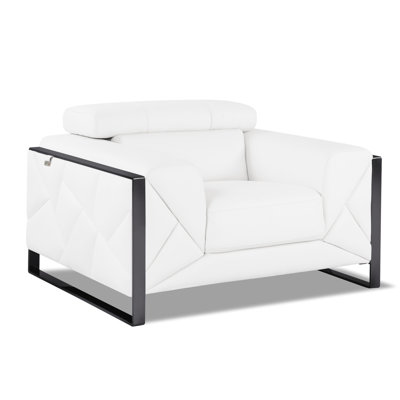 Fauteuil inclinable en cuir blanc avec pieds en acier inoxydable et rembourrage en mousse à 3 couches, bois brésilien massif, P 50 po x l 42,5 po, H 38 po contemporain et confortable