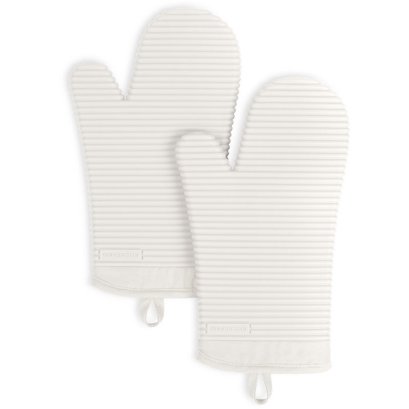 KitchenAid Ribbed Soft Silicone Oven Mitt, White