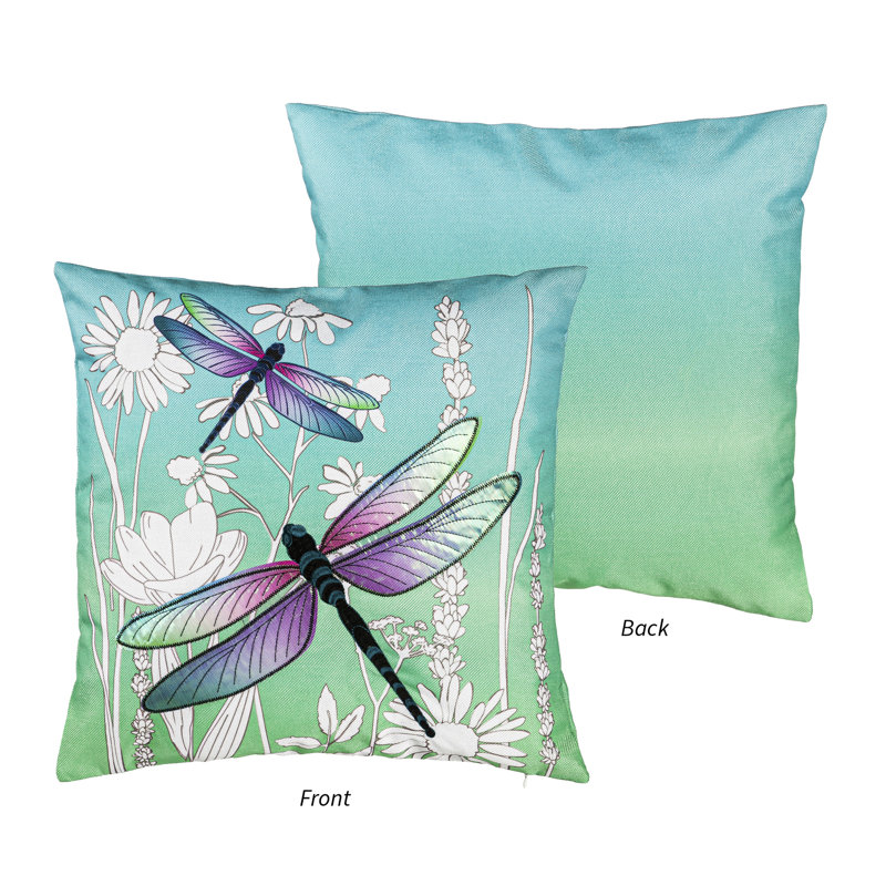 Housse de coussin extérieur libellules et fleurs sauvages