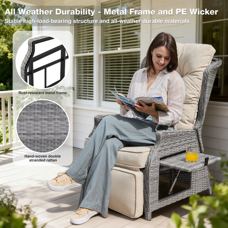Outdoor Lounge Chair with Ottoman, Beige