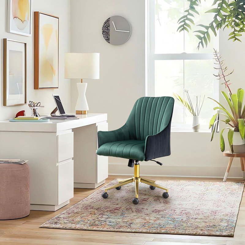 Chaise de bureau en velours Mariachristina, Vert