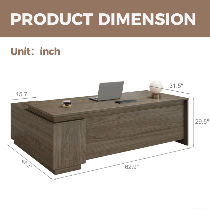 Bureau de direction ergonomique moderne en L avec rangement intégré et gestion de l'alimentation Achilles, Gris foncé
