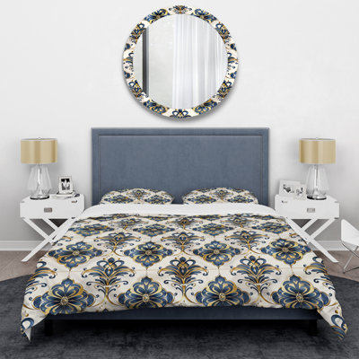 Ensemble de housse de couette Gold Blue Glam Damask Tiles - Glam
