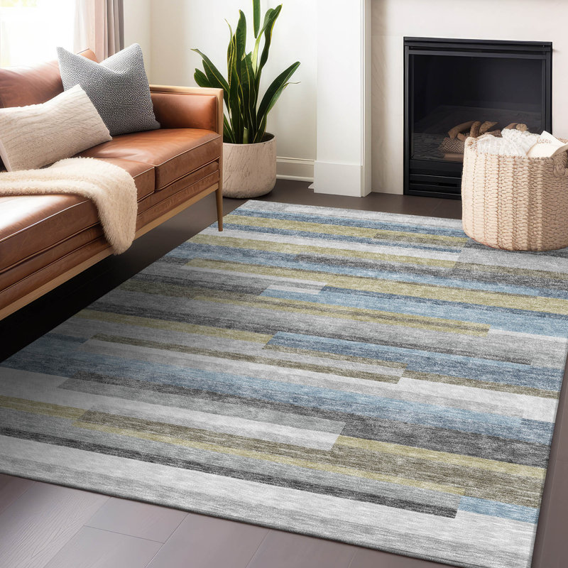 Tapis gris Prisco lavable à la machine de qualité supérieure, Rectangle 8 pi x 10 pi