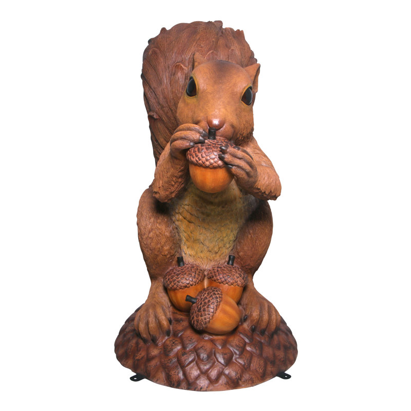 Large Brown Resin Squirrel Statue with Acorns