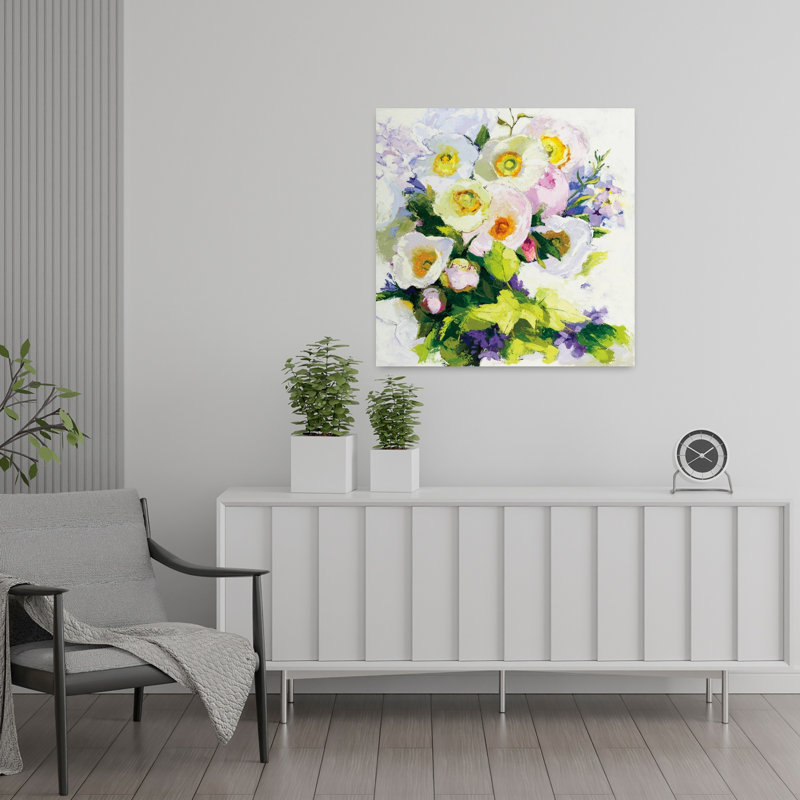 Art contemporain de coquelicots et pivoines, H 24 po x l 24 po
