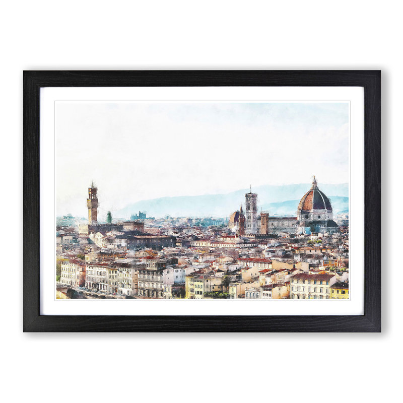 Florence Cathedral & Skyline in Italy - Picture Frame Graphic Art Print, 24cm H x 33cm W x 2cm D, Black Framed