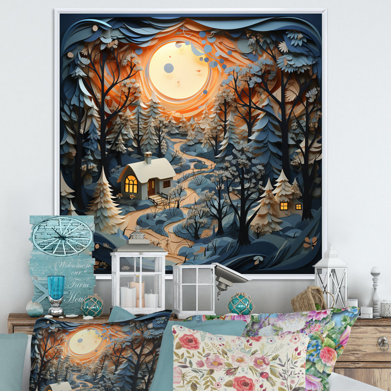 Reproduction d'art sur toile, "Orange Orange Winters Papercut Landscape I" - paysages, H 16 po x l 16 po