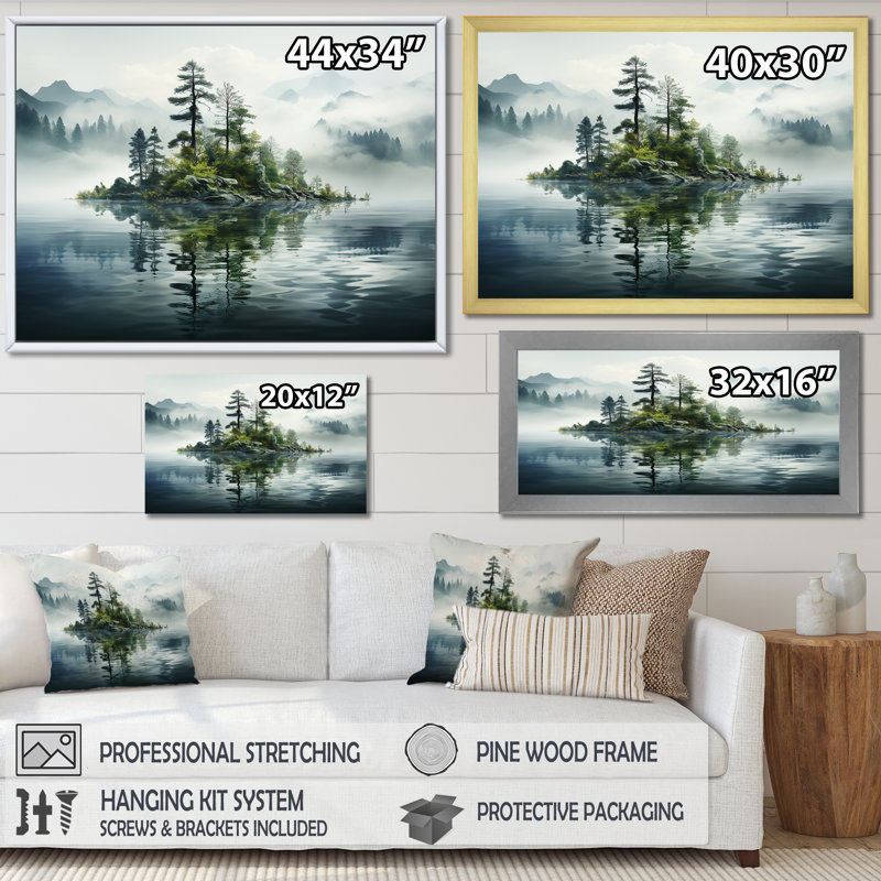Double exposition Mountain Fog Paradise II sur toile, Cadre photo blanc, H 34 po x l 44 po