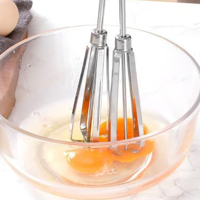 Rotary Egg Beater Manual Hand Crank Mixer - Stainless Steel Hand Mixer with Double Rotating Heads for Beating, Blending, and Whipping - Dishwasher Safe Kitchen Gadgets by Kings County Tools (Cream)