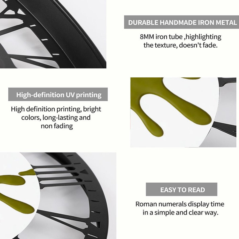Horloge murale ronde en fer 10 po avec mouvement à quartz silencieux, chiffres romains, impression UV, Vert olive