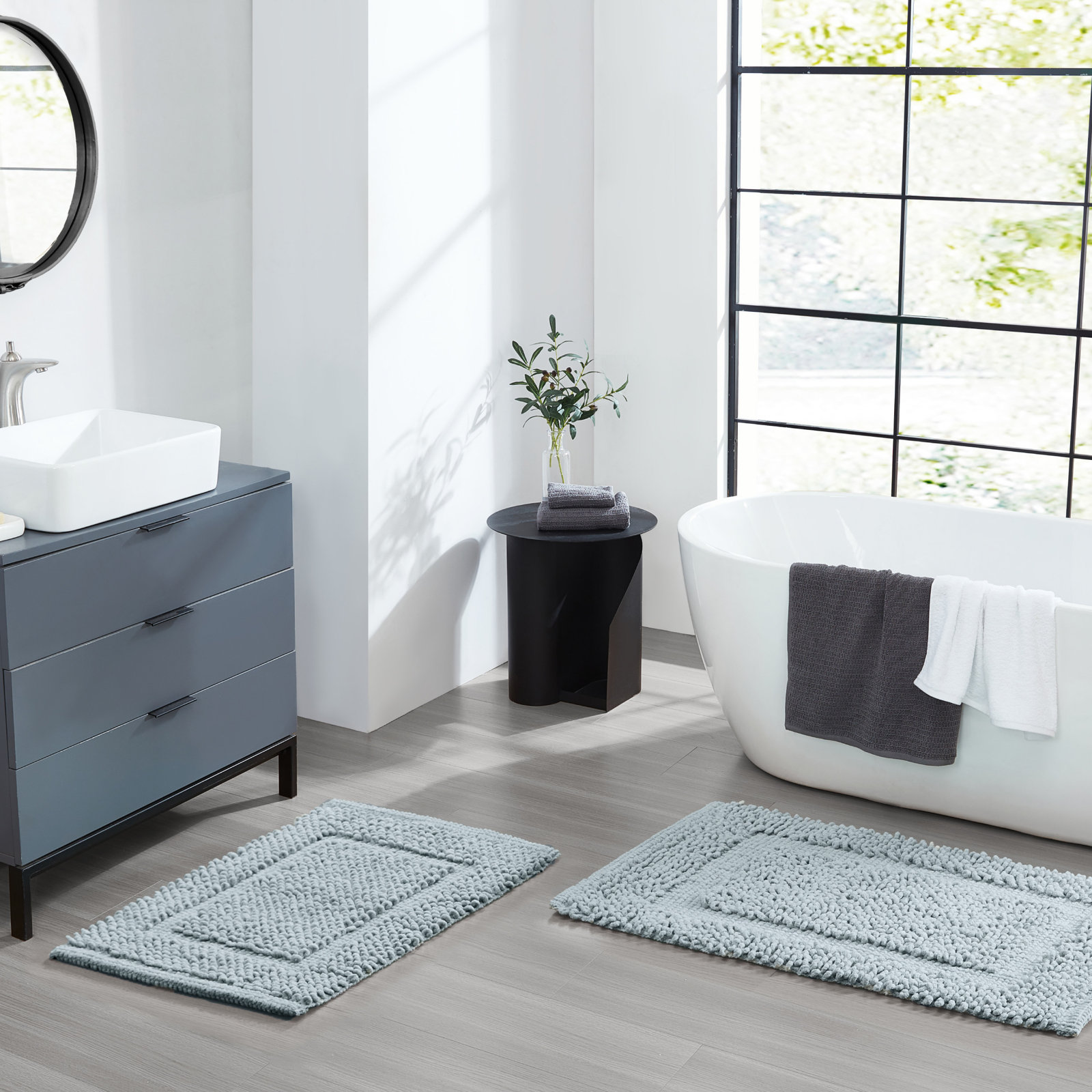 Payten Classic Cotton Bath Mat, Pale Blue, Set of 2 - 17" W x 24"L / 20"W x 32"L