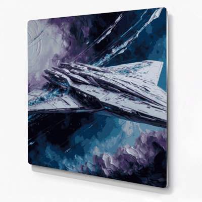 Space Futuristic spacecraft Gray Metal Wall Art