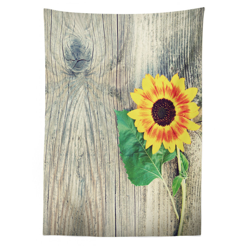 Sunflower Tablecloth, Sunflower On Wooden Old Board Bouquet Floral Mother Earth Photo, Rectangular Table Cover For Dining Room Kitchen Decor, 60" X 90", Brown Green Yellow