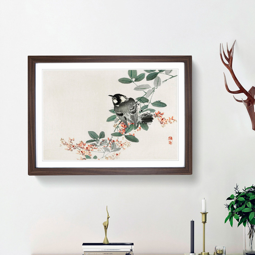 Chickadee Bird with Orange Flowers by Kono Bairei - Picture Frame Graphic Art Print