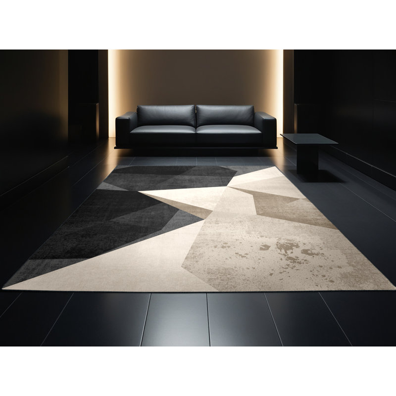 Tapis beige moelleux à motif géométrique moelleux à motif géométrique moderne et contemporain Ristaino, 4 x 6