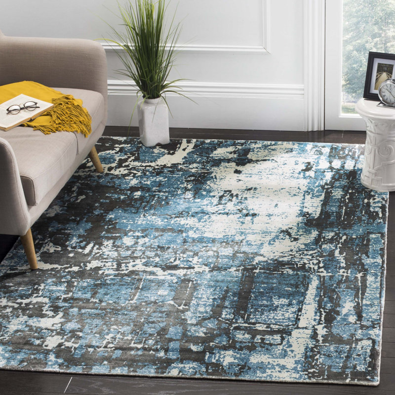 Tapis bleu tissé à la main Mcelroy, Rectangle 9 pi x 12 pi