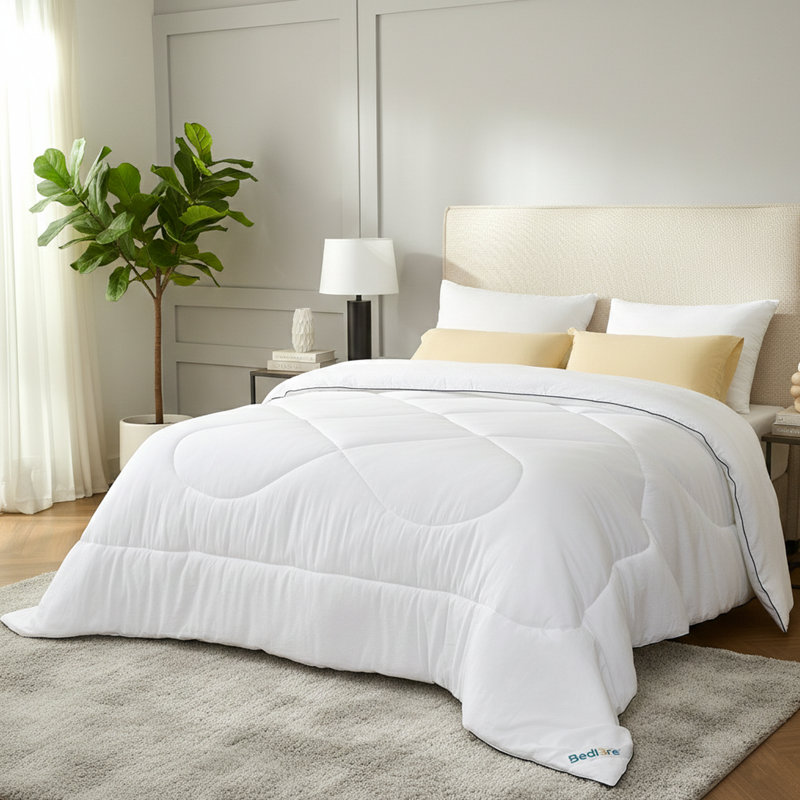 Édredon grand lit toutes saisons, housse de couette en duvet synthétique ultra doux avec 4 languettes - lavable à la machine