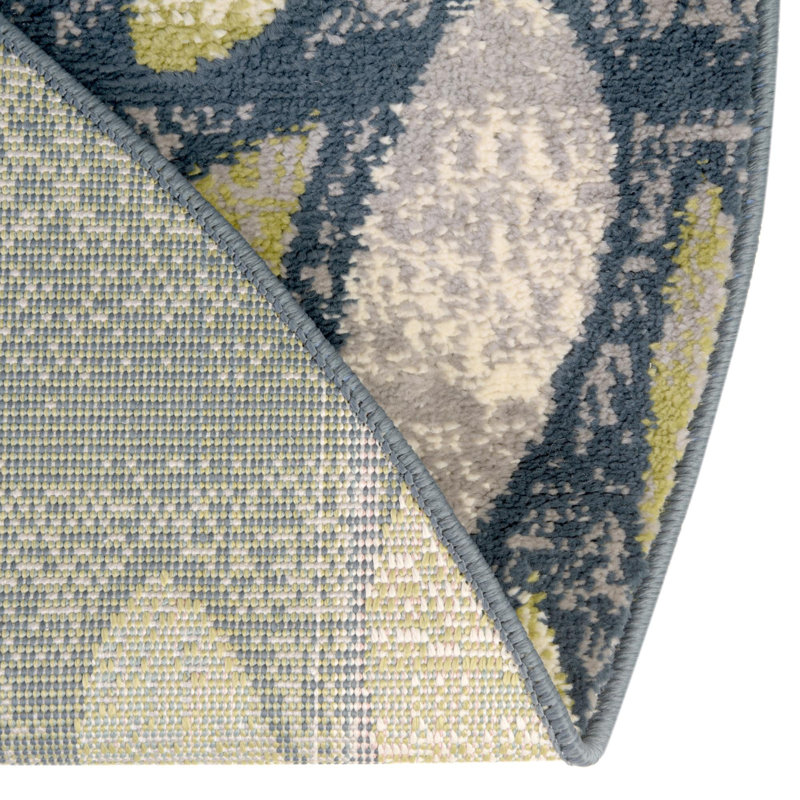Tapis abstrait Aamia, Rond 5 pi 1 po, Bleu