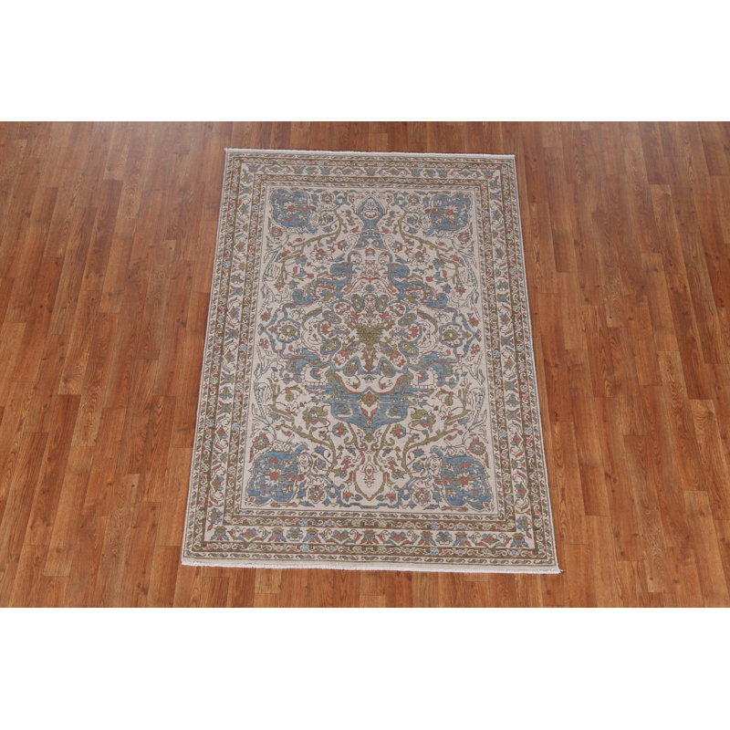 Tapis turc Oushak en laine noué à la main 4 x 6