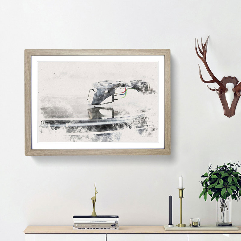 Needle of the Record Player - Framed Print, 62cm H x 87cm W x 2cm D, Oak Framed