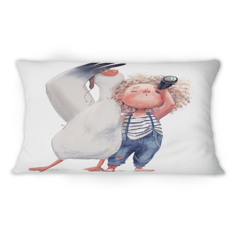 Coussin 12 po x 20 po Little Girl With Albatros I - Children 's Art Printed