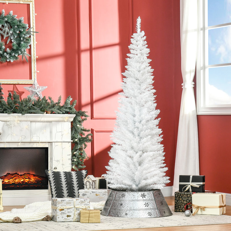 Arbre de Noël artificiel blanc 6 pi, 390 pointes, support en plastique, sécuritaire et antidéflagrant, méthode d'installation sans effort 6 pi, conception mince avec branche