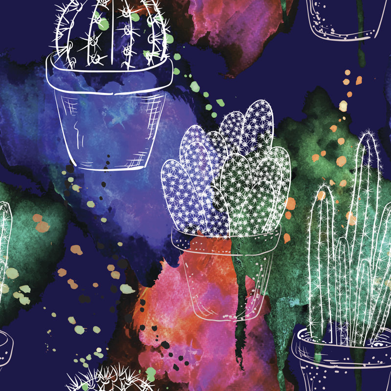 Hand Drawn Cactus Plants by Diane Labombarbe - Wrapped Canvas Print, 30cm H x 30cm W