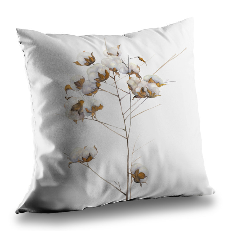 Cotton Flowers Branch - Scandinavian Bathroom Throw Pillow – Poly Twill Throw Pillow with Insert, Double-Sided Print