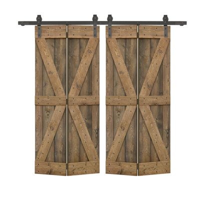 Pine Wood Bi-Fold Barn Door with Sliding Hardware Kit