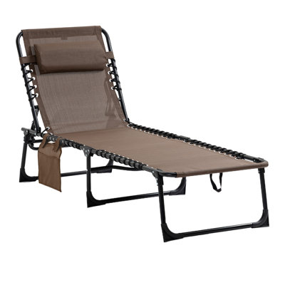 Reclining Chaise Lounge Chair, Portable Sun Lounger, Folding Camping Cot, With Adjustable Backrest And Removable Pillow, For Patio, Garden, Beach,