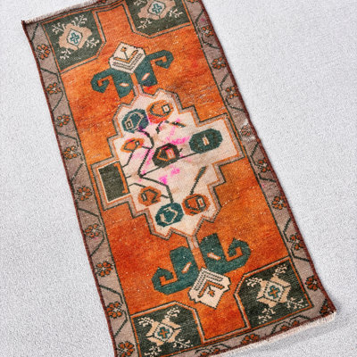 Vintage Wool Patchwork Rug, 16.9x33.1 Inches Orange Rug