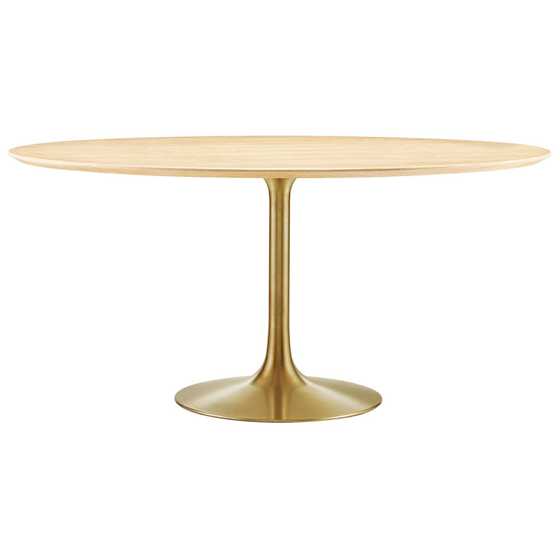 Modway Lippa Wood Dining Table, Natural, Gold, 60" L x 60" W