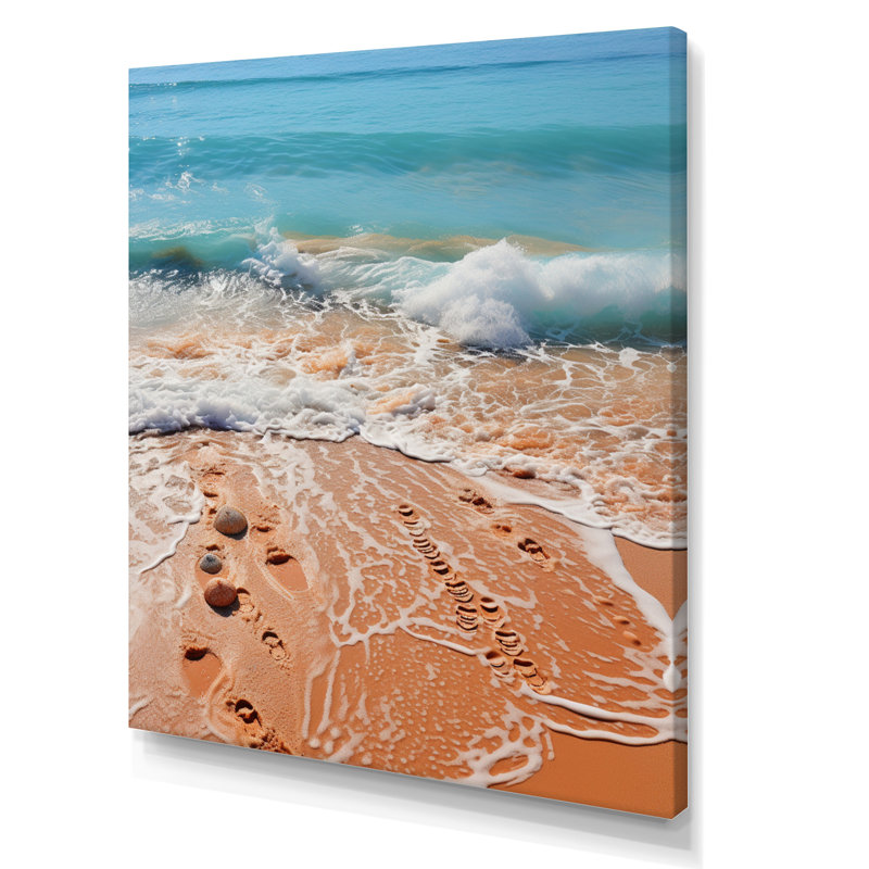 «Beach Footprints In The - Coastal Pier», reproduction d'art, H 32 po x l 24 po x P 1 po, Toile tendue