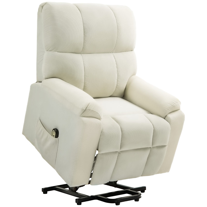 Fauteuil relevable, fauteuil inclinable électrique avec poche latérale, blanc crème