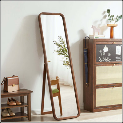 Full Length Mirror with Solid Beech Wood Frame and Walnut Finish