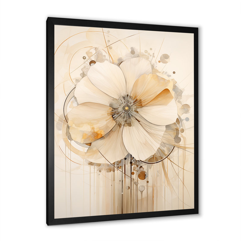 Luxueuse fleur du matin beige et gloire I, Cadre simple noir, H 32 po x l 24 po x P 1 po