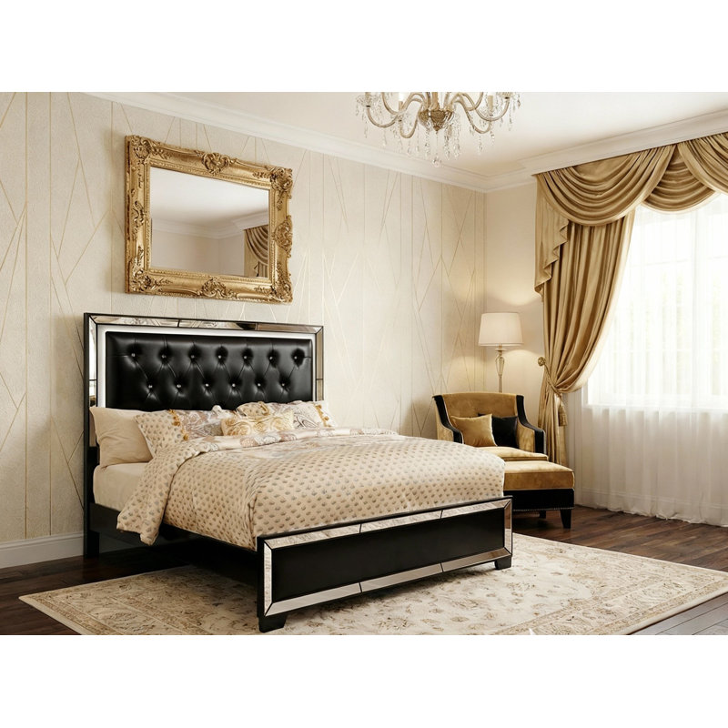 Fazeley Queen Tufted Bed with Lighted Headboard, Black