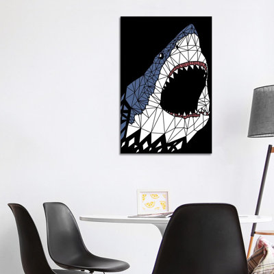 Geometric Great Shark 1 Piece Wrapped Canvas Wall Art