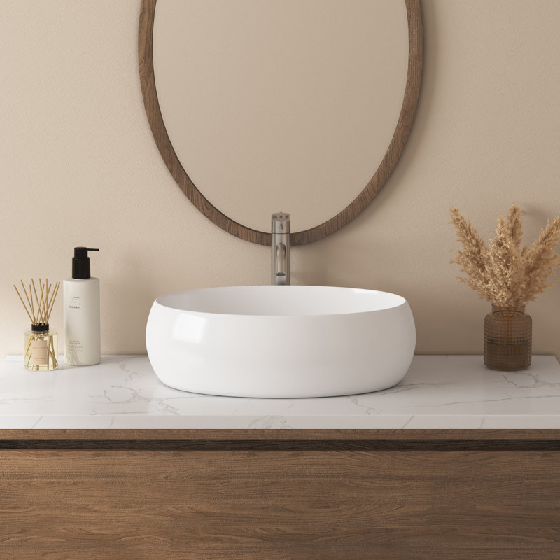 Rhyl 470mm × 330mm Oval  Countertop Basin White Vitreous China Bathroom Sink