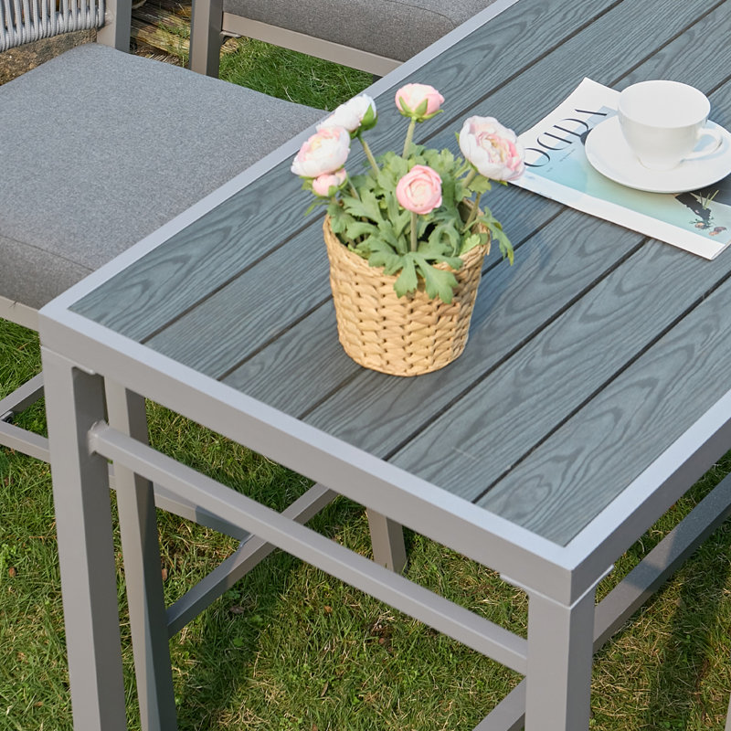 Ensemble repas extérieur pour 4 personnes avec coussins pour 4 personnes, Kaki, Gris