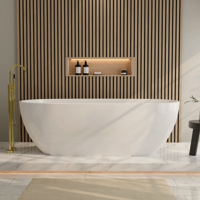 Baignoire de trempage autoportante en acrylique à double extrémité de 71 pouces avec drain en laiton poli DreamLine Delphos
