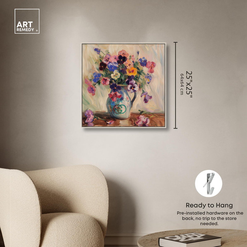 Vase de fleurs colorées sur toile Vase Glam Art par Art Remedy, Cadre argenté, H 21 po x l 21 po
