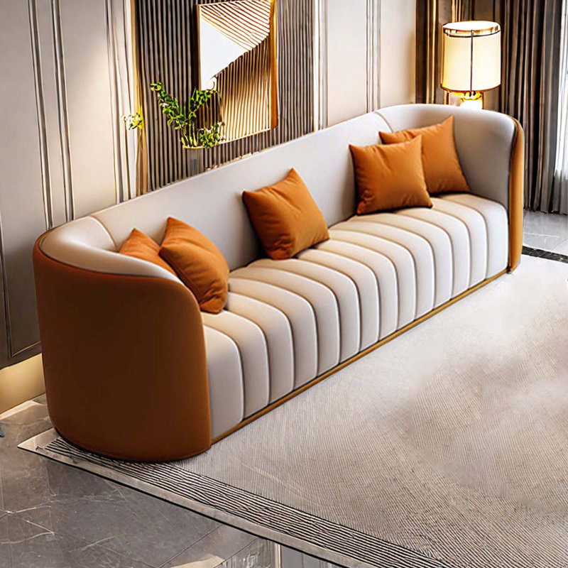 Ensemble de salon en similicuir Anagnost, Blanc / orange