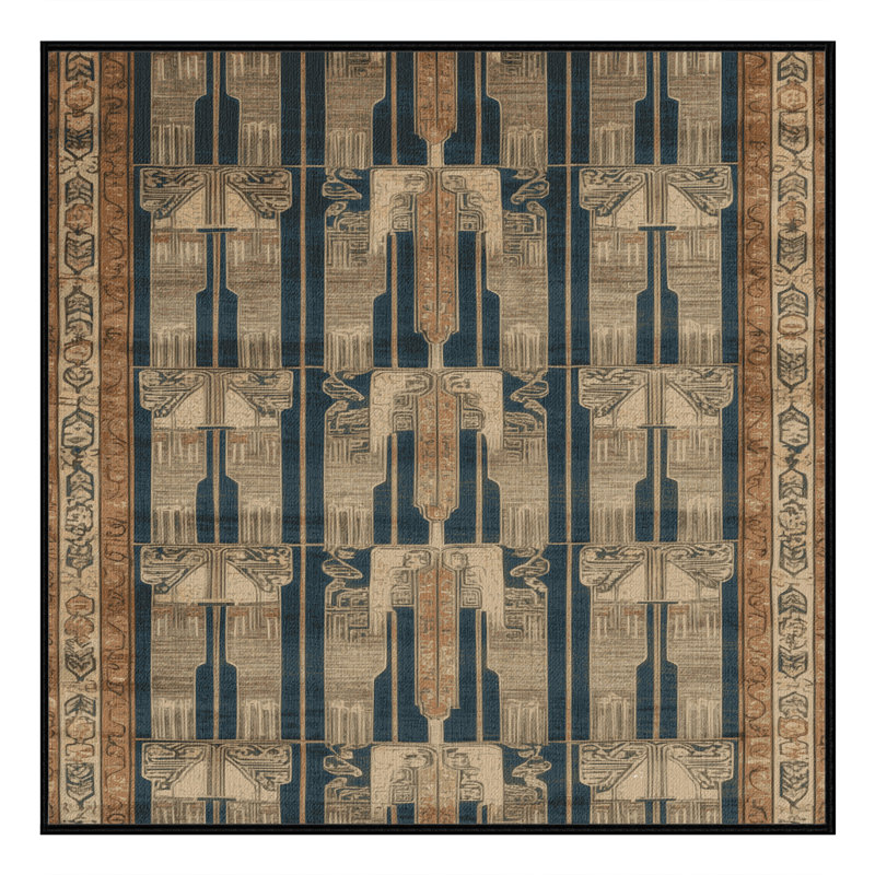 Tapis art déco brun lavable à la machine, Carré 8 pi