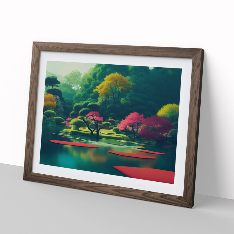 Japanese Garden Pond - Framed Print, 25cm H x 34cm W x 2cm D, Walnut