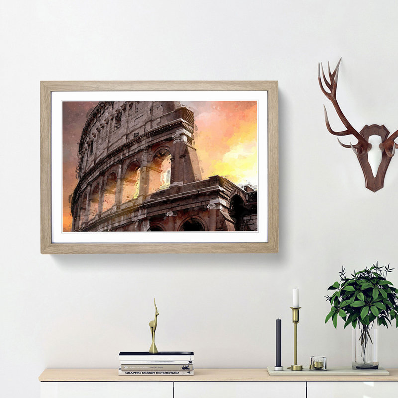 Colosseum Rome Italy in Abstract - Picture Frame Graphic Art Print, Oak Framed, 62cm H x 87cm W x 2cm D