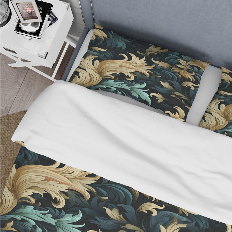 Ensemble de housse de couette damassé noire et dorée, Housse de couette pour grand lit et 2 taies décor
