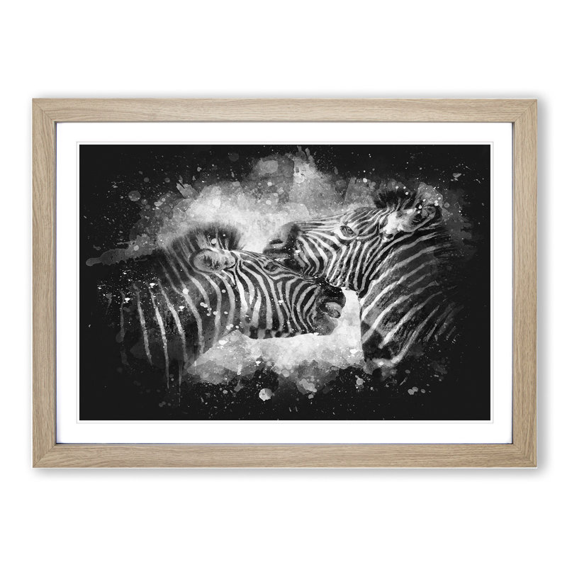 Zebras Vol.1 Paint Splash - Picture Frame Graphic Art, Oak, 27cm H x 36cm W x 2cm D