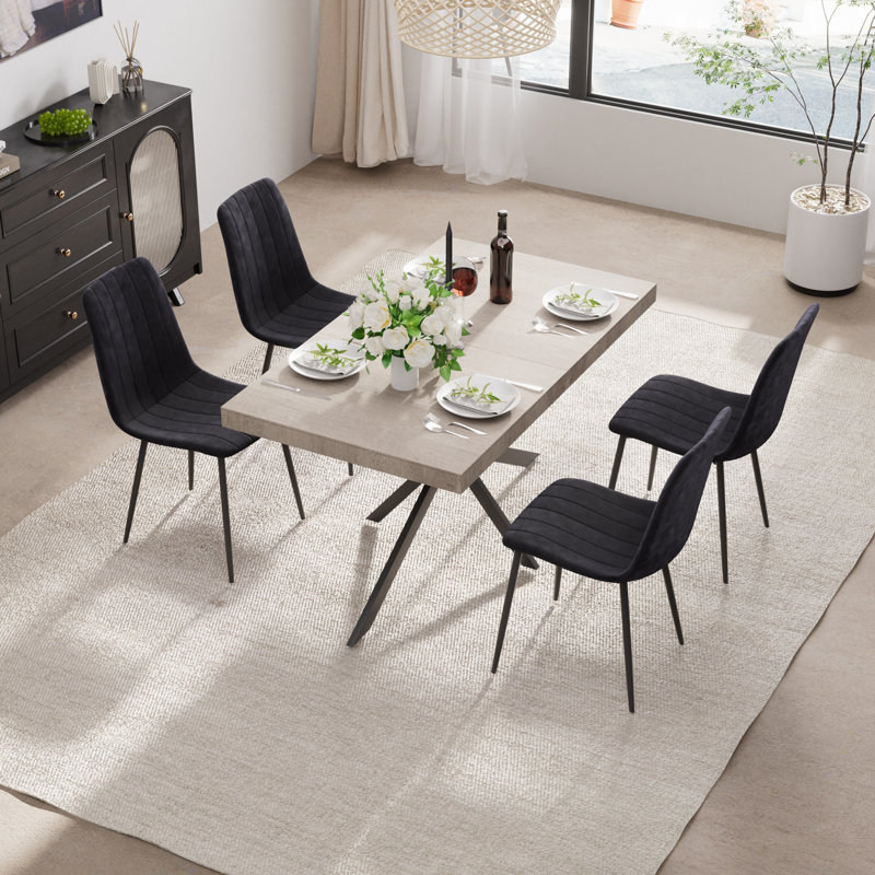 55-70in Rectangle Extendable Dining Table Set, 5, Black